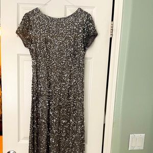 Adrianna Papell grey beaded long gown